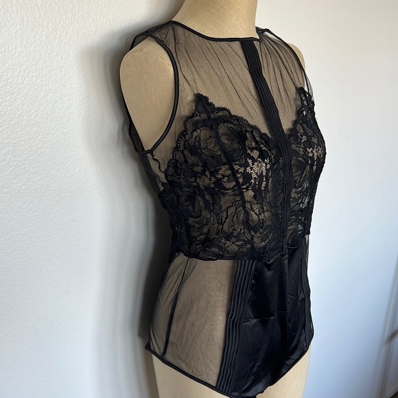 Calvin Klein Womens CK Black Sheer Mesh Bodysuit - Picture 2 of 8